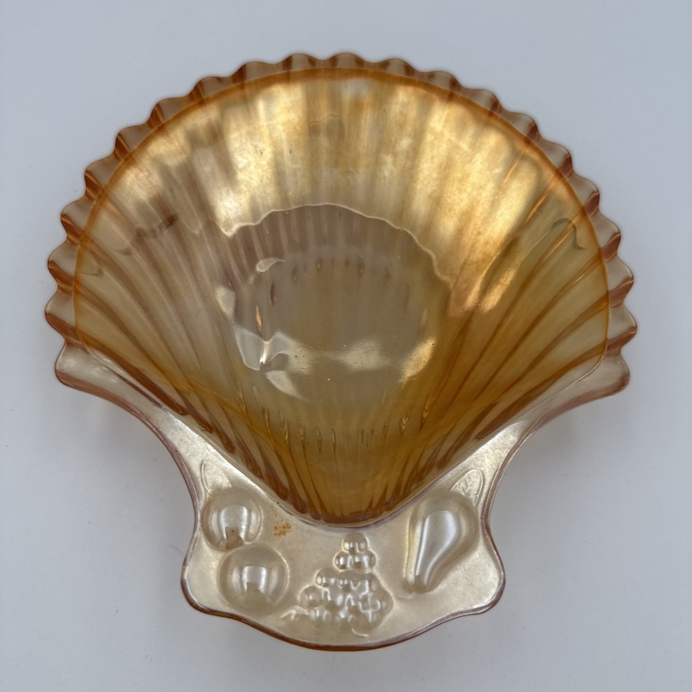 Vintage Marigold Carnival Glass Scallop Shell-Shaped Fruit Detail Dish